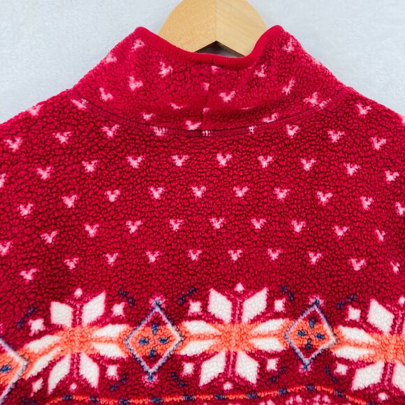 LL Bean Fleece Sweater Womens XL Cozy Cottage Funnel Neck Fair Isle Pullover Red - Picture 12 of 14